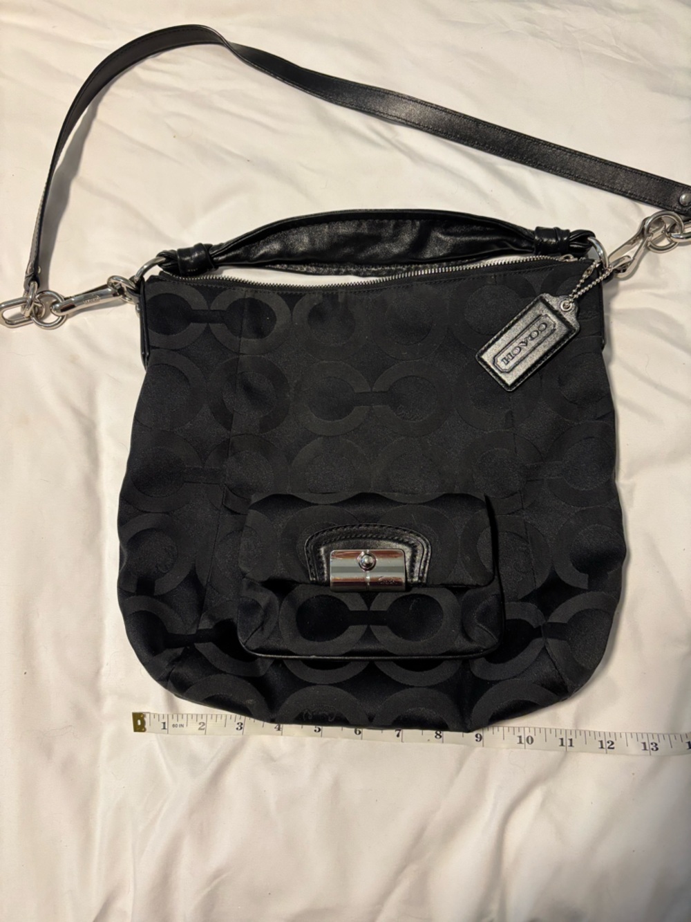 Coach Black Signature Shoulder Hobo with Turn-Lock Pocket - BNNU